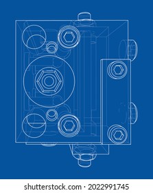 Abstract industry object concept. Vector rendering of 3d. Wire-frame style. The layers of visible and invisible lines are separated