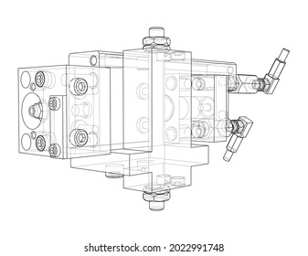 Abstract industry object concept. Vector rendering of 3d. Wire-frame style. The layers of visible and invisible lines are separated