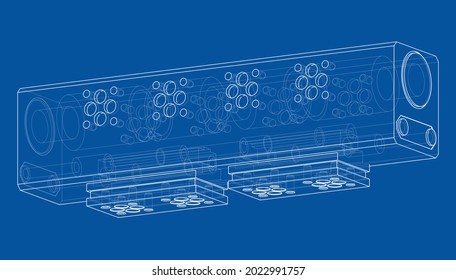 Abstract industry object concept. Vector rendering of 3d. Wire-frame style. The layers of visible and invisible lines are separated