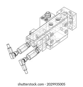 Abstract industry object concept. Vector rendering of 3d. Wire-frame style. The layers of visible and invisible lines are separated