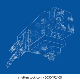 Abstract industry object concept. Vector rendering of 3d. Wire-frame style. The layers of visible and invisible lines are separated