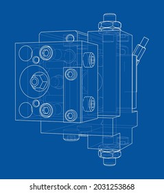 Abstract industry object concept. Vector rendering of 3d. Wire-frame style. The layers of visible and invisible lines are separated