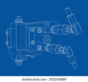 Abstract industry object concept. Vector rendering of 3d. Wire-frame style. The layers of visible and invisible lines are separated
