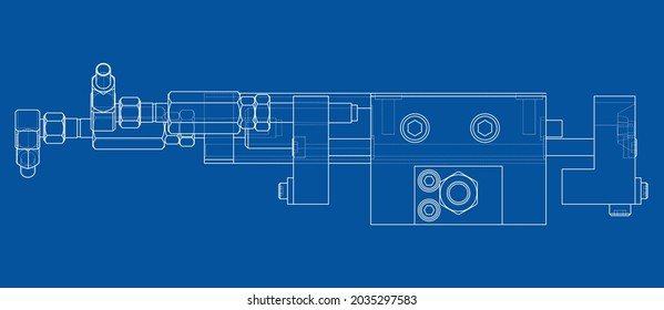 Abstract industry object concept. Vector rendering of 3d. Wire-frame style. The layers of visible and invisible lines are separated