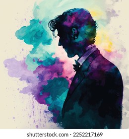 abstract, infiniment petit et infiniment grand stylisé, pastel colors, silhouette of a man