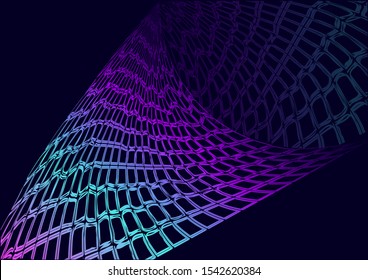 Abstract infinite bright checkered swirl on dark background, modern colorful cells. Vector illustration