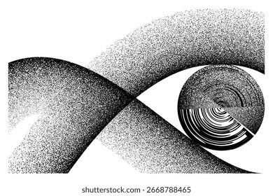Abstract Infinite Eye with Grainy Halftone and Cosmic Spiral, Fragmented Gaze.