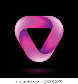 Abstract Infinite Impossible Loop Triangle Logo. Corporate Icon Logotype. Creative Square Infinity Pink Concept. Logic Puzzle. Infinite Triangular Ring on Black
