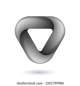 Abstract Infinite Impossible Loop Triangle Logo. Corporate Icon Logotype. Creative Square Infinity Black and White Concept. Logic Puzzle. Infinite Triangular Ring on White