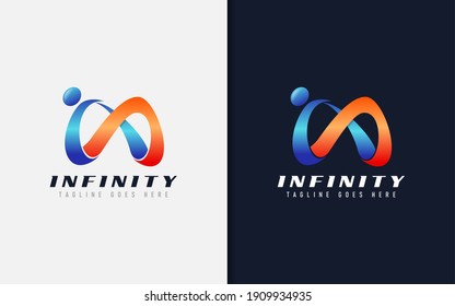 Abstract Infinity Combine With People Pose Logo Design. Vector Logo Illustration.