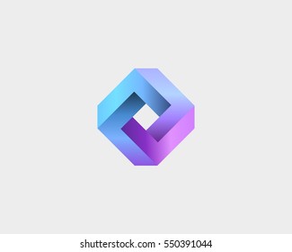 Abstract infinity cube logo design template. Abstract geometric gradient logotype. Universal rhomb vector icon symbol.