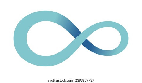 Abstract infinity sign. Infinity loop mathematical symbol in flat style with shadows. Isolated on white background. Turquoise color gradient icon. Vector illustration.