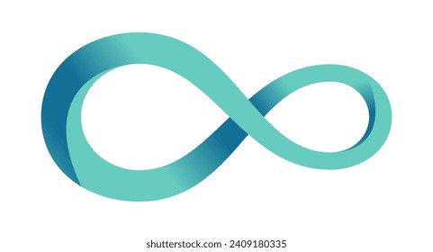 Abstract infinity sign. Infinity loop mathematical symbol in flat style with shadows. Isolated on white background. Turquoise color gradient icon. Vector illustration.