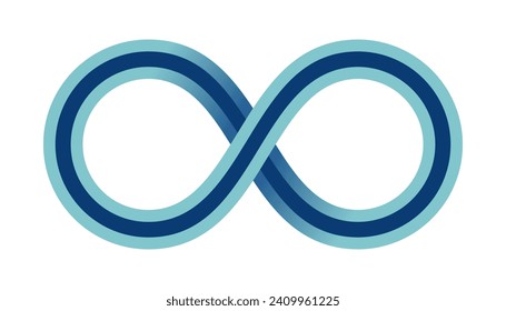 Signo de resumen infinito. Símbolo matemático de bucle infinito en estilo plano con sombras. Aislado sobre fondo blanco. Icono de gradiente de color azul y turquesa. Ilustración vectorial.