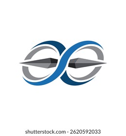 Abstractas símbolo del infinito combinado con una brújula, que representa una exploración y un viaje interminables.
