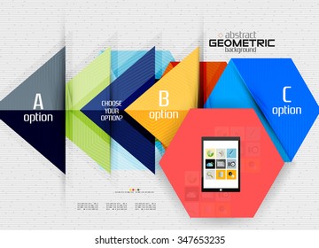 Abstract info banner with options, geometric paper style. Vector illustration