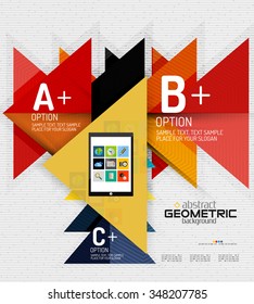 Abstract info banner with options, geometric paper style. Vector illustration
