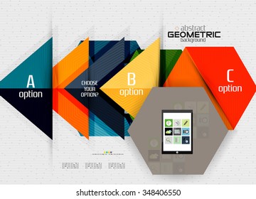 Abstract info banner with options, geometric paper style. Vector illustration