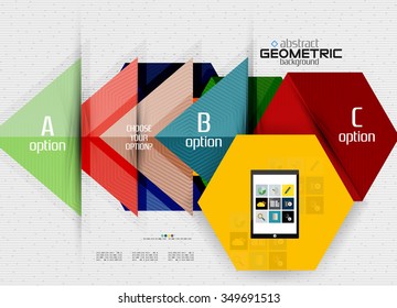 Abstract info banner with options, geometric paper style. Vector illustration