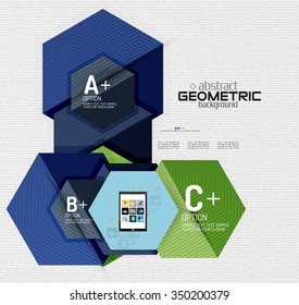 Abstract info banner with options, geometric paper style. Vector illustration