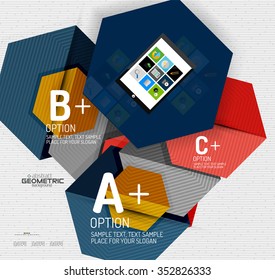 Abstract info banner with options, geometric paper style. Vector illustration
