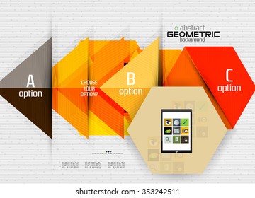 Abstract info banner with options, geometric paper style. Vector illustration