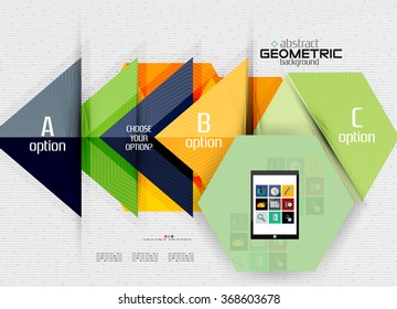 Banner de información abstracta con opciones, estilo de papel geométrico