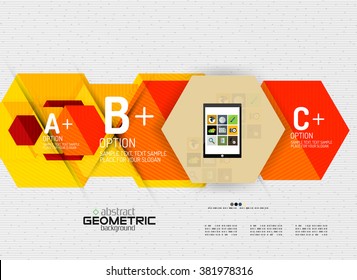 Banner de información abstracta con opciones, estilo de papel geométrico