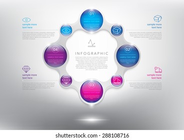 Abstract info graphic with circle elements.  4 parts concept. Isolated on the white panel. Vector illustration. Eps10.