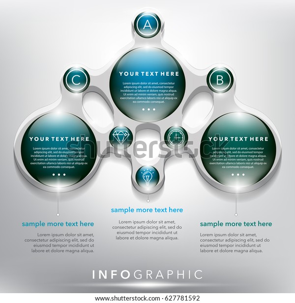 Abstract info
graphic with circle elements. 3 parts concept. Can be used for
workflow layout, banner, number options, step up options, diagram,
web design. Vector illustration.
Eps10.