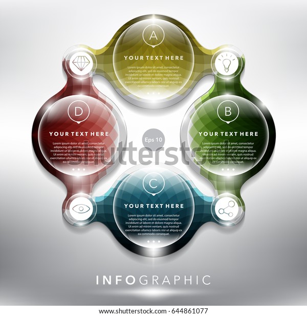 Abstract info
graphic with circle elements. 4 parts concept. Can be used for
workflow layout, banner, number options, step up options, diagram,
web design. Vector illustration.
Eps10.