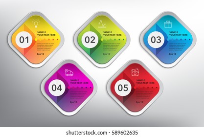 Abstract info graphic square design elements. 5 parts concept. Isolated on the white panel. Use for business concept, website layout, numbered banners, diagram... Vector illustration. Eps10