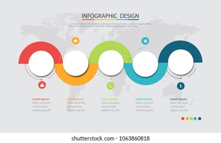 Abstract  info graphic template with a five steps . Business circle with options for diagram, web design. Vector,illustration.