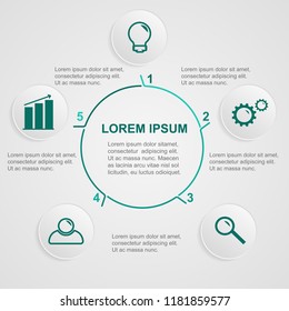 Abstract info graphic template with a five steps . Business circle with options for diagram, web design. Vector,illustration.