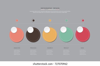 Abstract  info graphic template with a five steps . Business circle with options for diagram, web design. Vector,illustration.