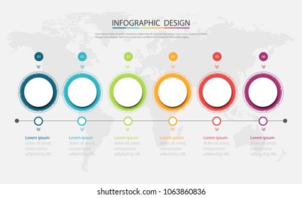 Abstract  info graphic template with a six steps . Business circle with options for diagram, web design. Vector,illustration.