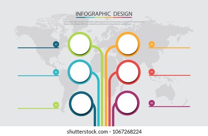 Abstract  info graphic template with a six steps . Business circle with options for diagram, web design. Vector,illustration.