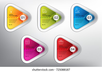 Abstract info graphic triangle design elements. 5 parts concept. Isolated on the white panel. Use for business concept, website layout, numbered banners, diagram... Vector illustration. Eps10