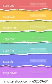 Abstract info graphics. Torn paper shadowed edges. Template for your design works. Vector illustration.