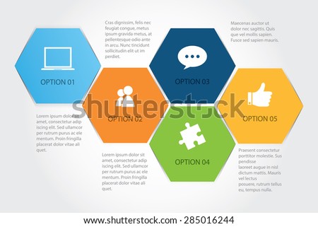 Abstract infochart with hexagons on white background Vector illustration can be used for workflow layout, diagram, number options, web design.