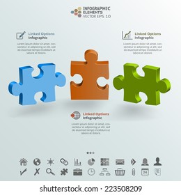 Abstract Infographic background of three pieces of a puzzle. Useful for presentation, brochure, seminar, infographic background, web design and more.