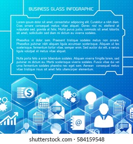 Abstract infographic blue background with text glass hexagons and white icons vector illustration