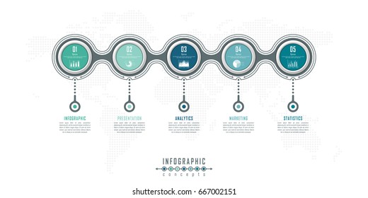 Abstract infographic business template with 5 options, parts, steps or processes. Vector infographic illustration can be used for chart, diagram, web design, presentation, report, workflow layout