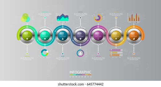 Abstract infographic business template with 7 options, parts, steps or processes. Vector infographic illustration can be used for chart, diagram, web design, presentation, report, workflow layout