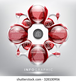 Abstract infographic with circle elements. Glossy and transparent on the white panel. Use for business concept. 4 parts concept. Vector illustration. Eps10