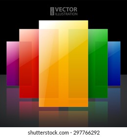 Abstract infographic colorful rainbow shiny transparent rectangles with reflections on black background. RGB EPS 10 vector illustration