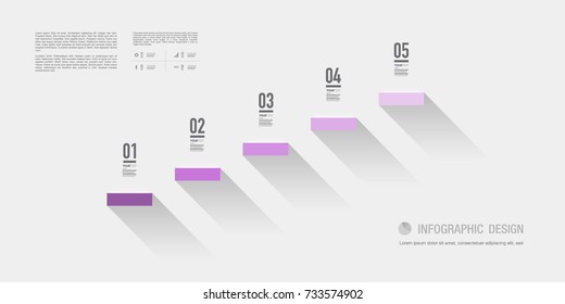 Abstract infographic design with 5 numbered purple shades steps and your text. Eps 10 stock vector illustration 