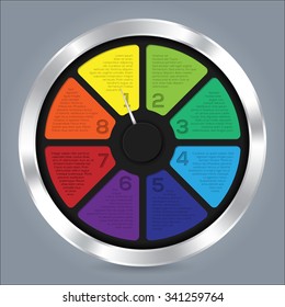 Abstract infographic design with adjustable needle and color wheel