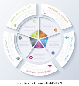 Abstract Infographic Design With Circle And Five Segments. Vector Illustration Can Be Used For Web Design,  Workflow Or Graphic Layout, Diagram, Numbers Options, Education, Presentation