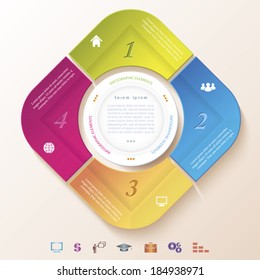 Abstract infographic design with circle and four segments. Vector illustration can be used for web design,  workflow or graphic layout, diagram, numbers options, education, presentation